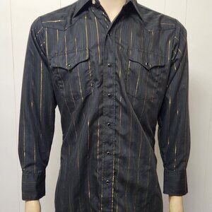 men's Western shirt S vintage 1980s black gold stripe
